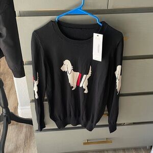 Thom Browne Black Sweater with White and Red Dog Design